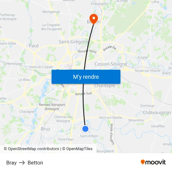 Bray to Betton map