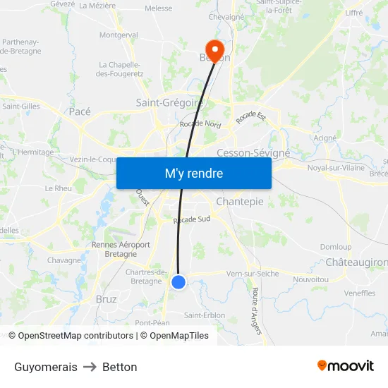 Guyomerais to Betton map
