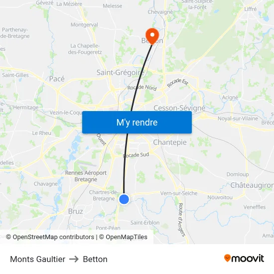 Monts Gaultier to Betton map