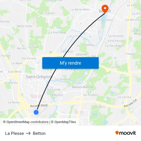 La Plesse to Betton map