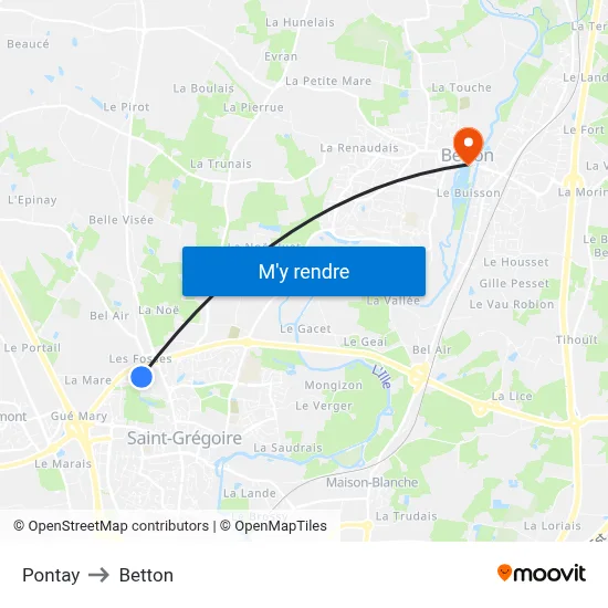 Pontay to Betton map
