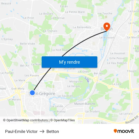 Paul-Emile Victor to Betton map
