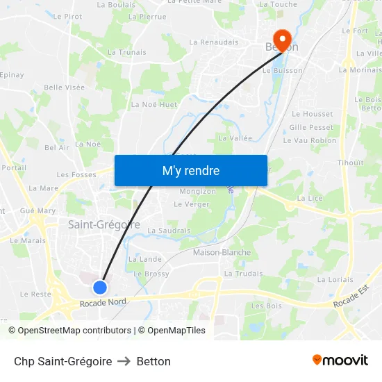 Chp Saint-Grégoire to Betton map
