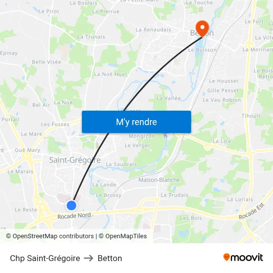 Chp Saint-Grégoire to Betton map