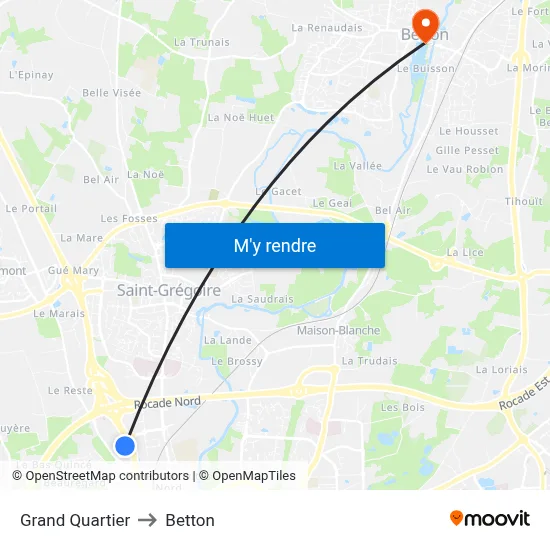 Grand Quartier to Betton map