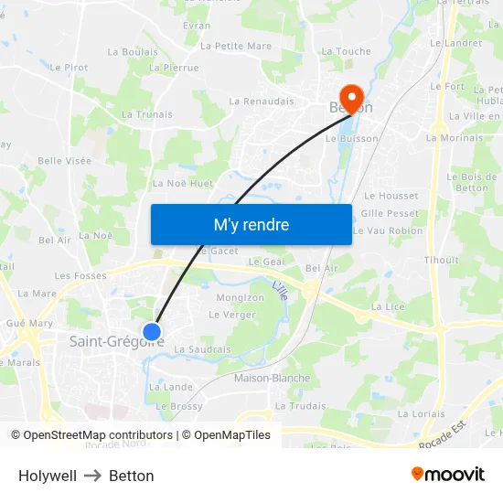Holywell to Betton map