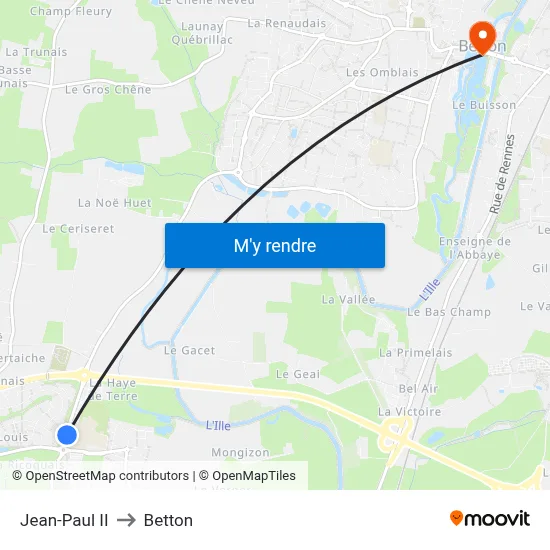 Jean-Paul II to Betton map
