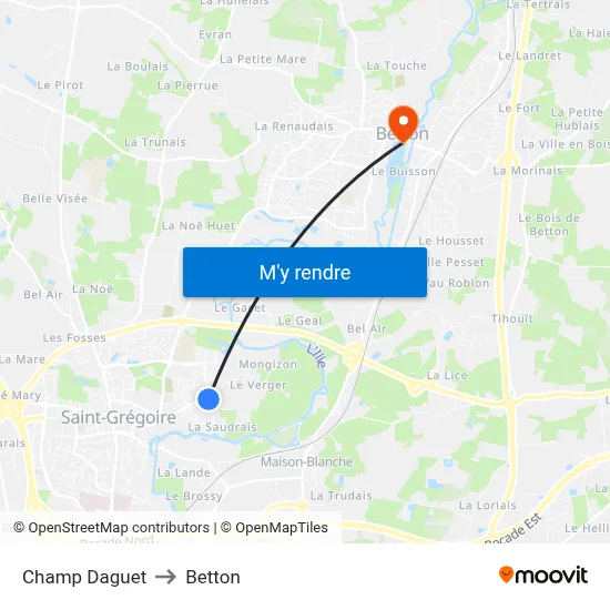 Champ Daguet to Betton map
