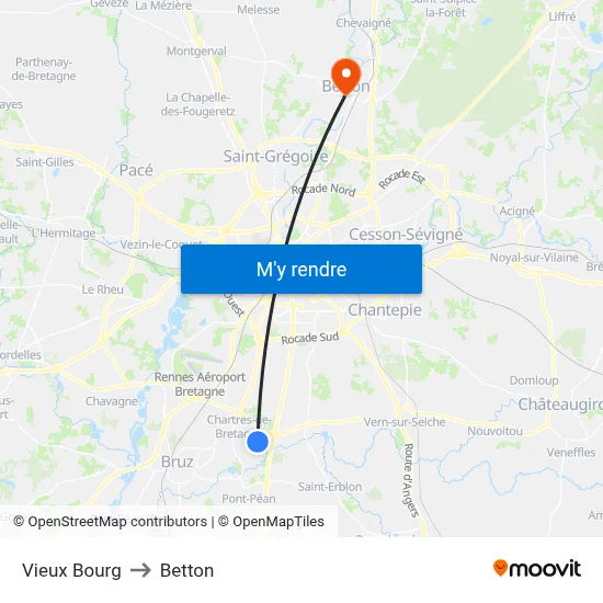 Vieux Bourg to Betton map