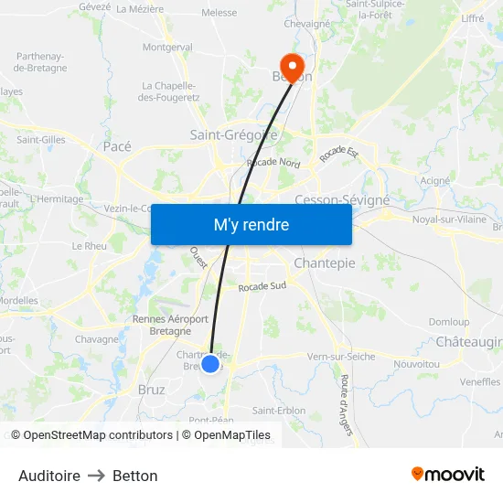 Auditoire to Betton map