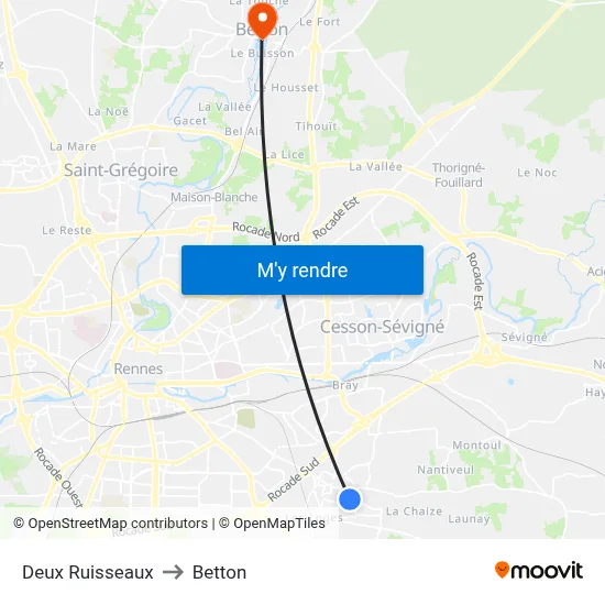 Deux Ruisseaux to Betton map