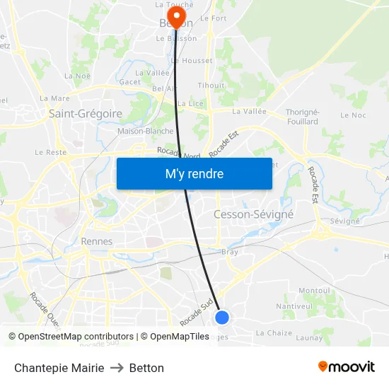Chantepie Mairie to Betton map