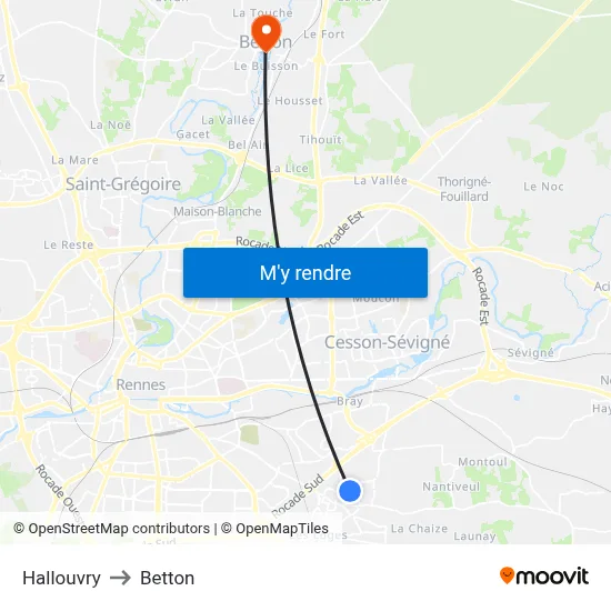 Hallouvry to Betton map