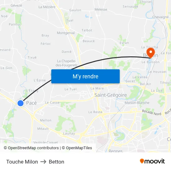 Touche Milon to Betton map