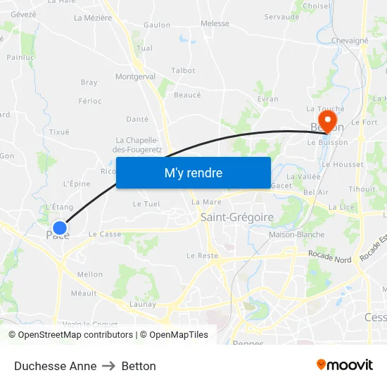 Duchesse Anne to Betton map