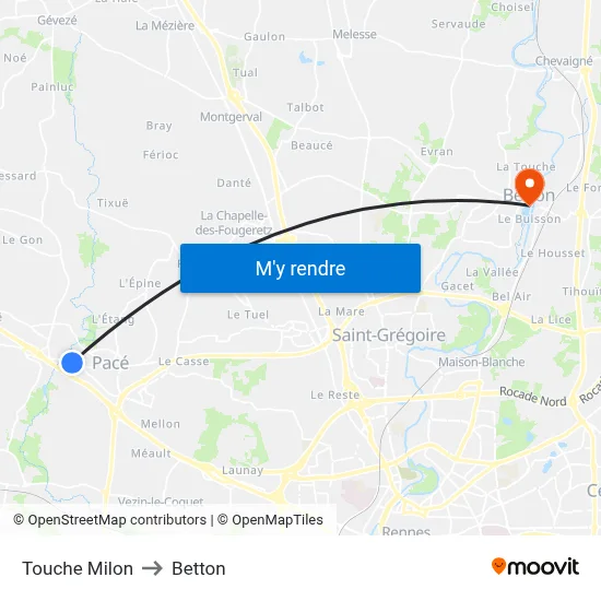 Touche Milon to Betton map