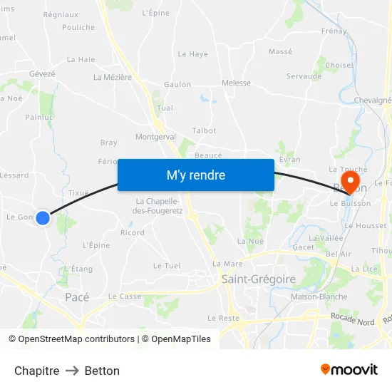 Chapitre to Betton map