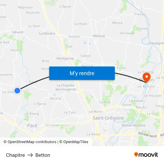 Chapitre to Betton map