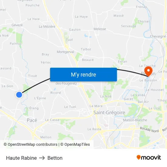 Haute Rabine to Betton map