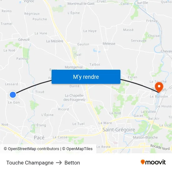 Touche Champagne to Betton map