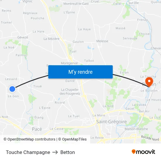 Touche Champagne to Betton map