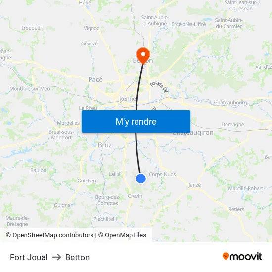 Fort Joual to Betton map