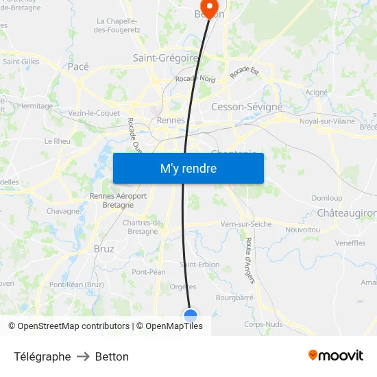 Télégraphe to Betton map