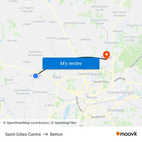 Saint-Gilles Centre to Betton map