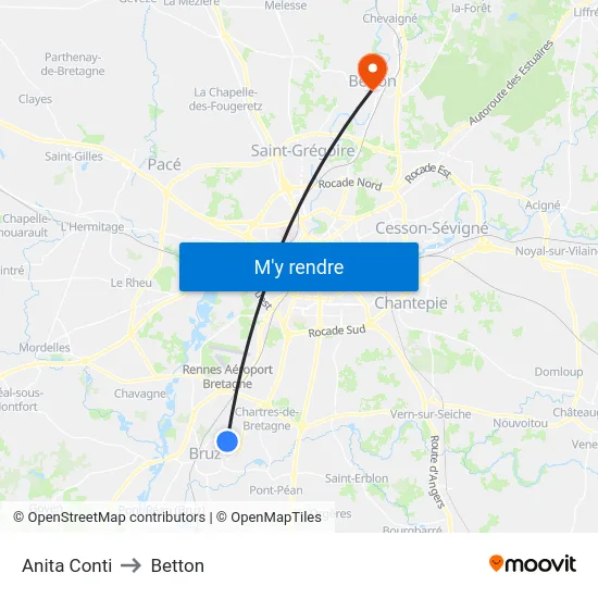 Anita Conti to Betton map