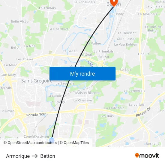 Armorique to Betton map
