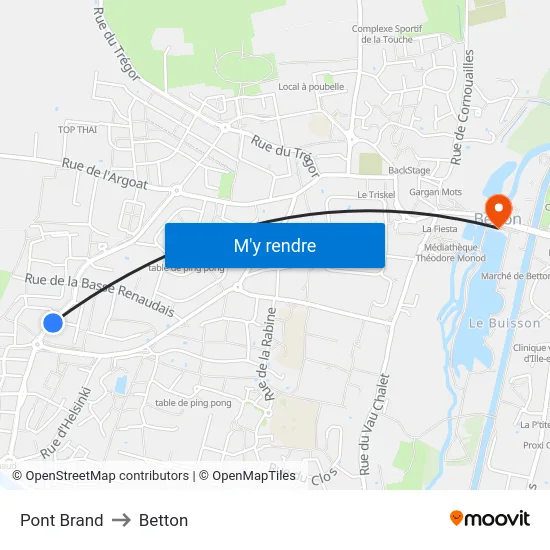 Pont Brand to Betton map