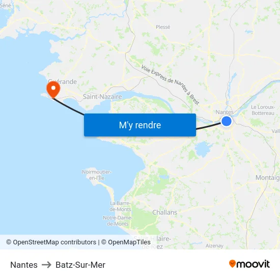 Nantes to Batz-Sur-Mer map