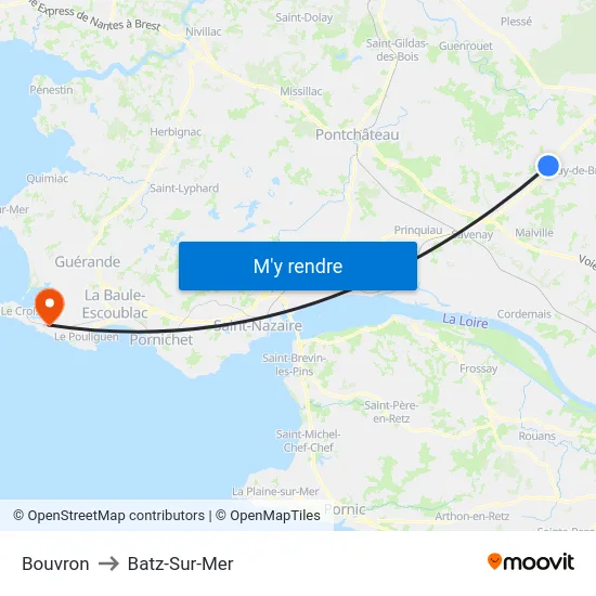 Bouvron to Batz-Sur-Mer map