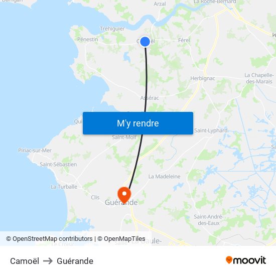 Camoël to Guérande map