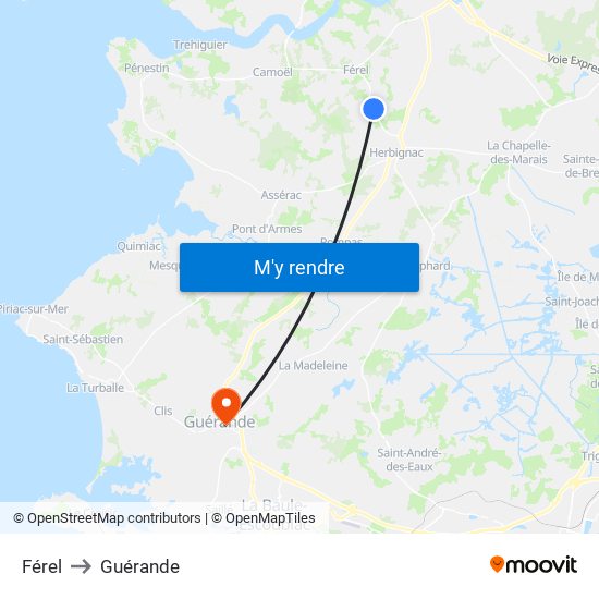 Férel to Guérande map