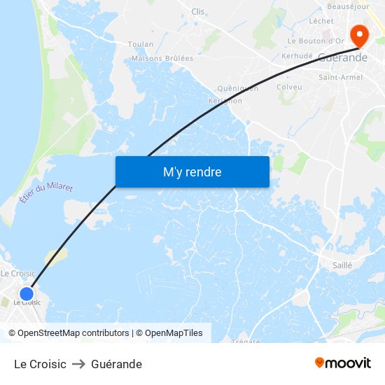Le Croisic to Guérande map