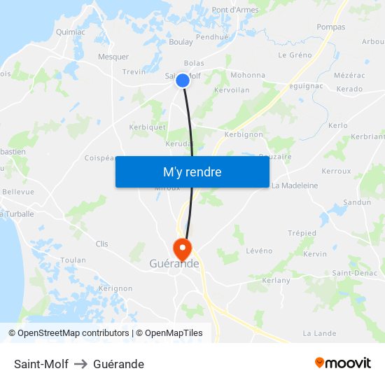 Saint-Molf to Guérande map