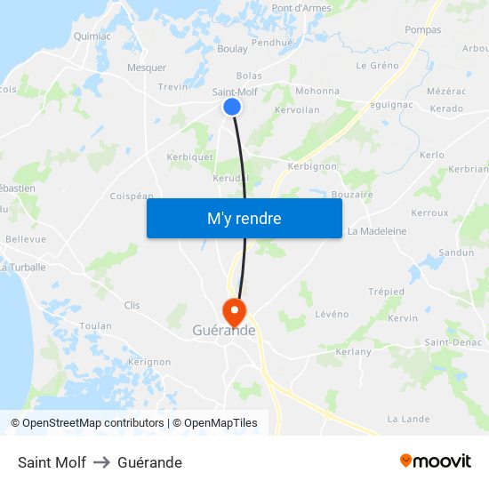 Saint Molf to Guérande map
