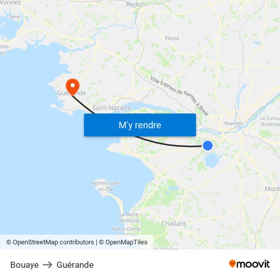 Bouaye to Guérande map
