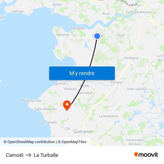 Camoël to La Turballe map