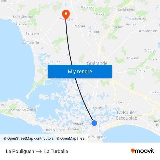 Le Pouliguen to La Turballe map