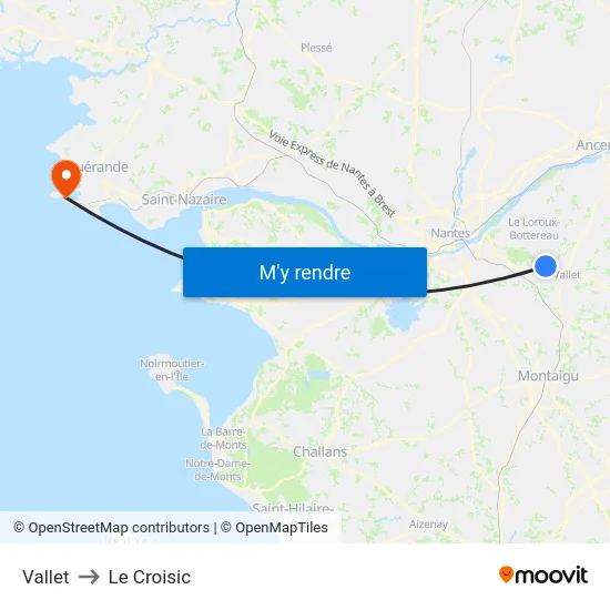 Vallet to Le Croisic map