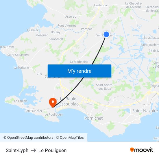 Saint-Lyph to Le Pouliguen map