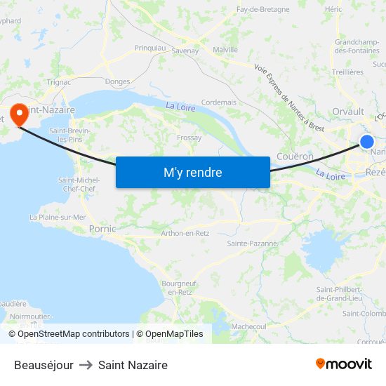 Beauséjour to Saint Nazaire map