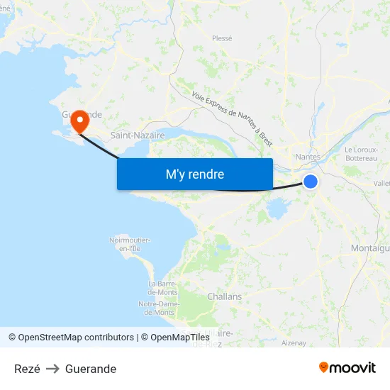 Rezé to Guerande map