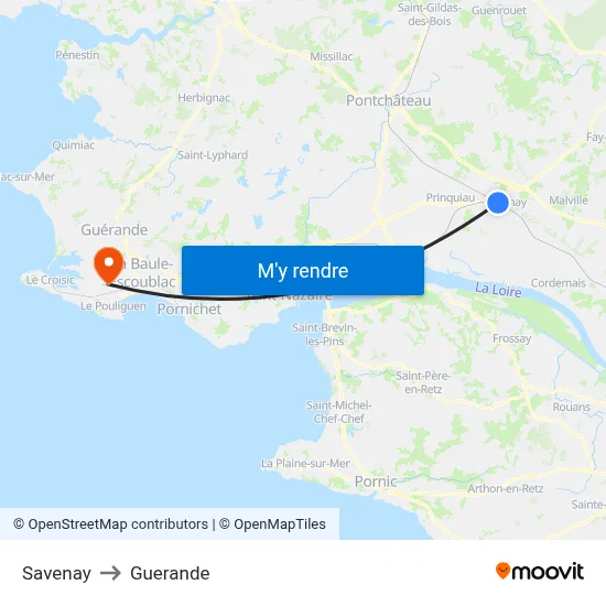 Savenay to Guerande map