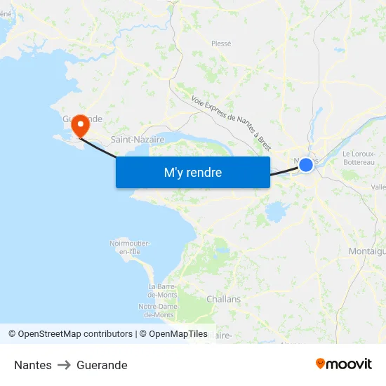 Nantes to Guerande map