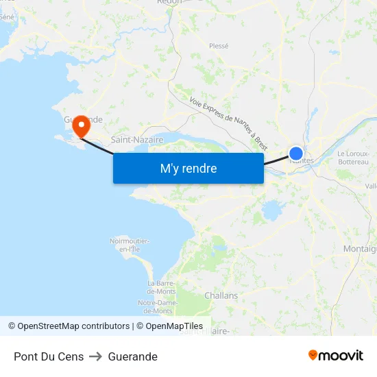 Pont Du Cens to Guerande map