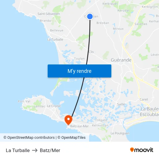 La Turballe to Batz/Mer map