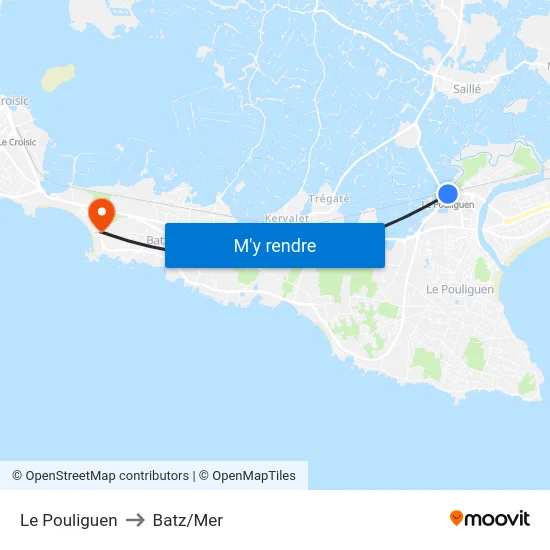 Le Pouliguen to Batz/Mer map